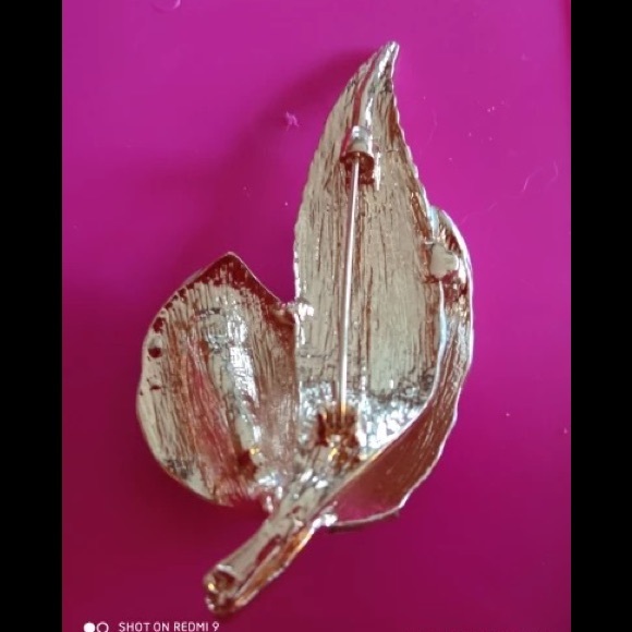 Craftsman Pearl Ceramic Hot Glazed Gold Floral Lapel Brooch Pin - Picture 9 of 16